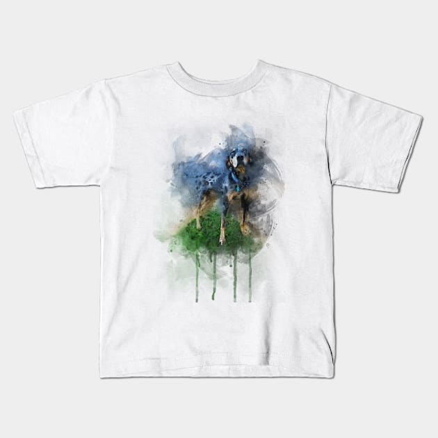 Blue Catahoula Leopard Dog in Watercolor Kids T-Shirt by Tennifer